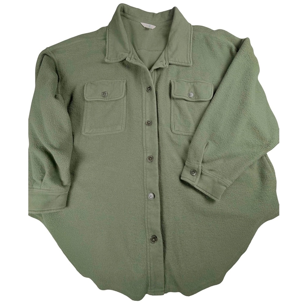 Terra & Sky Women 2X Sage Green Fleece Shacket Button Front Shirt Jacket Cozy